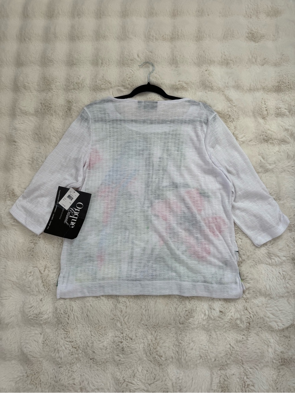 Onque Casuals White Top with Black Trim and Green Print - Picture 4 of 8
